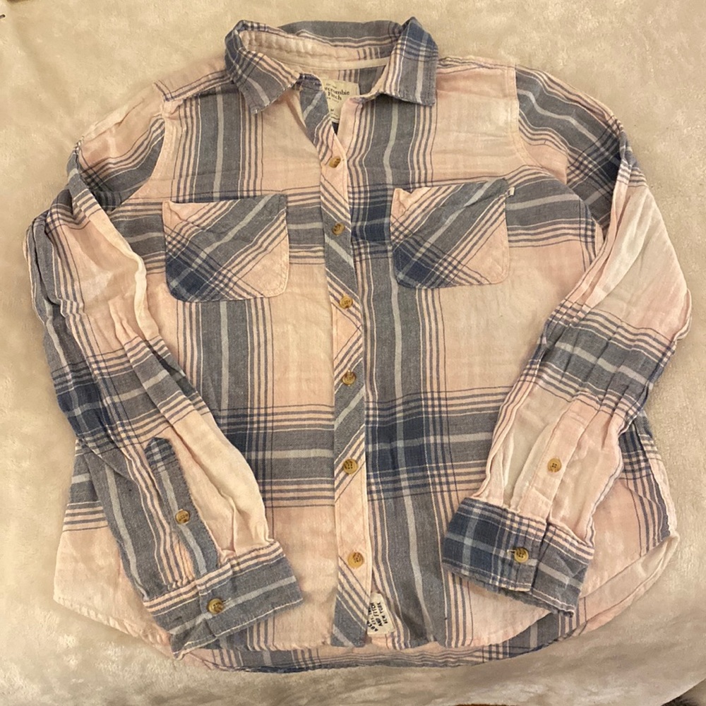 Pink and navy plaid flannel